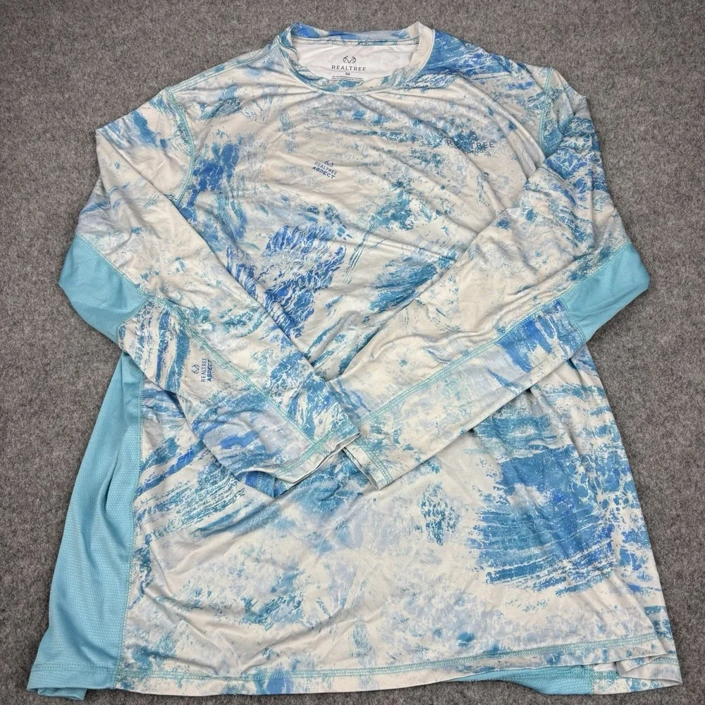 Realtree Fishing Shirt Mens 3xl Aspect Blue White Long Sleeve Performance Fish